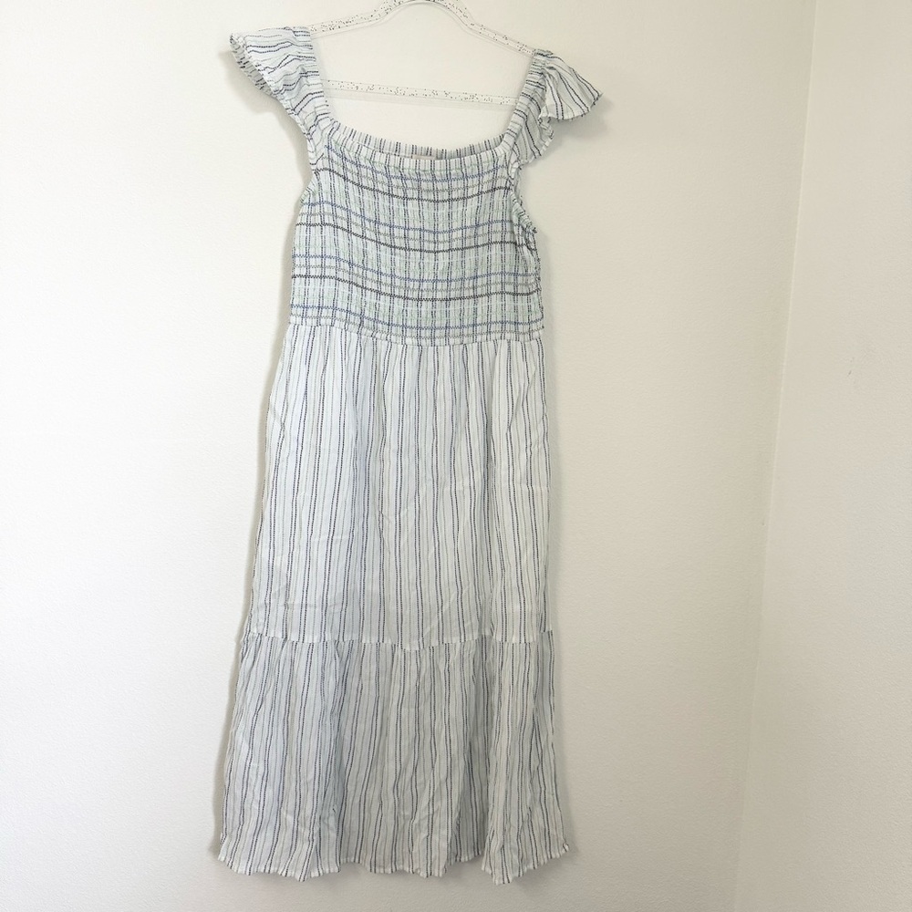 LOFT Striped Off Shoulder Long Maxi Summer Dress Chic Comfortable Sz M Ruffle